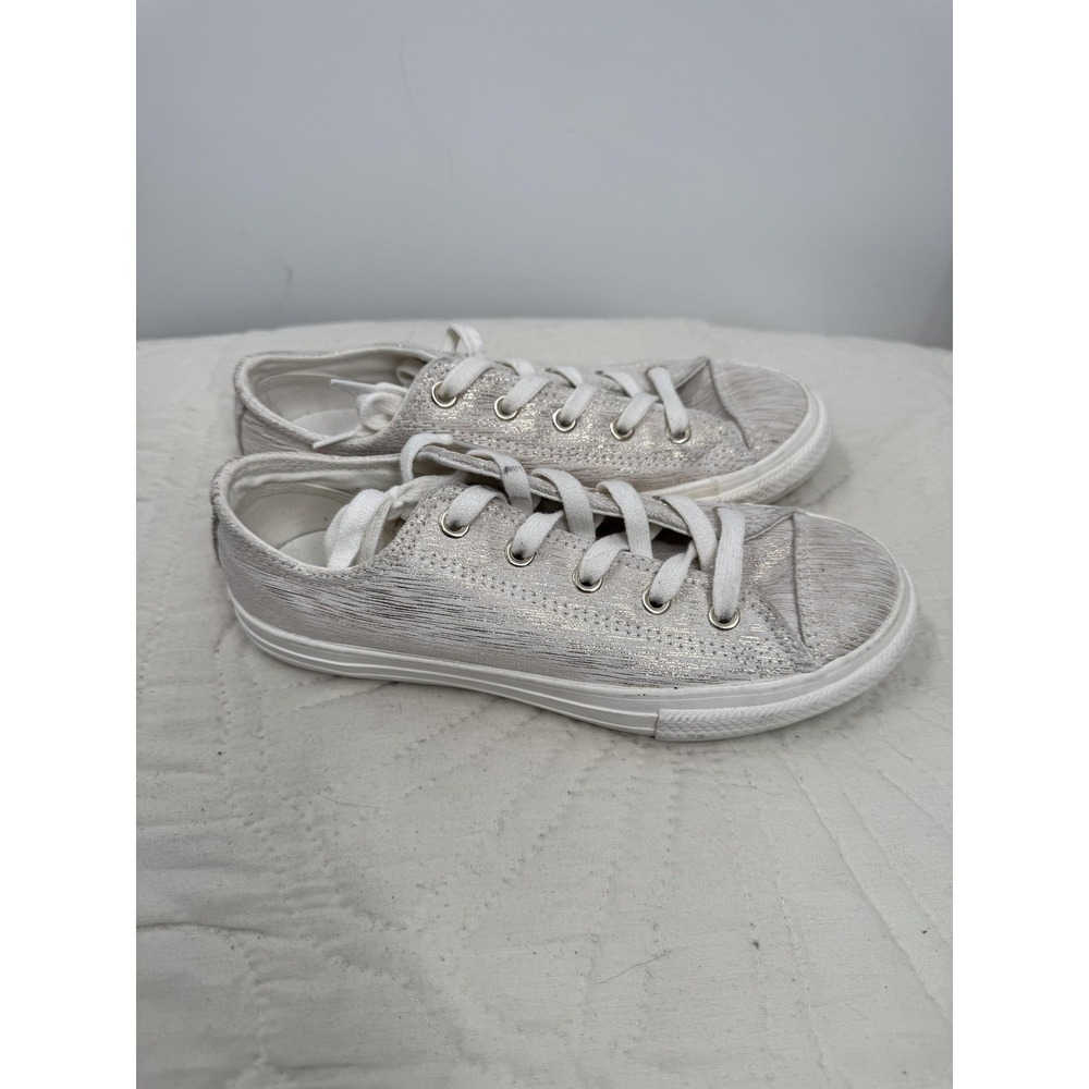 Converse All Star Shoes Kids Youth 3 Gold Metallic Low Top Leather Sneakers